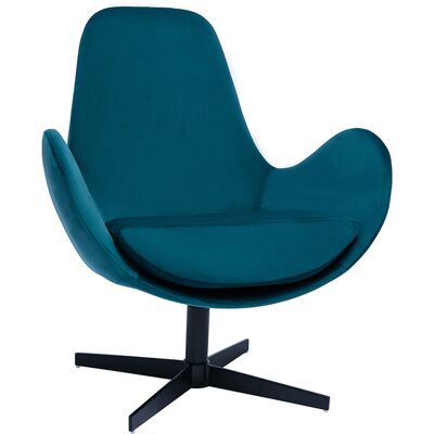 Miliboo Fauteuil pivotant design en tissu velours bleu canard et métal noir ANDY - Publicité Miliboo Fauteuil pivotant design en tissu velours bleu canard et métal noir ANDY - Publicité