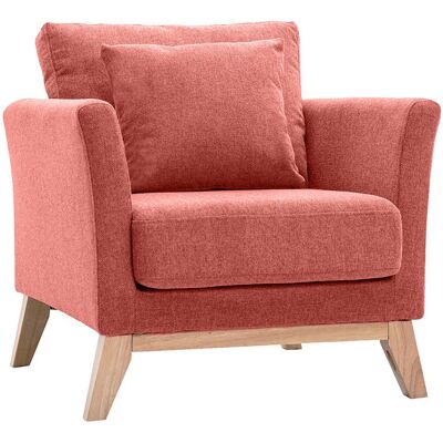 Miliboo Fauteuil scandinave déhoussable en tissu effet velours texturé terracotta et bois clair OSLO - Publicité Miliboo Fauteuil scandinave déhoussable en tissu effet velours texturé terracotta et bois clair OSLO - Publicité