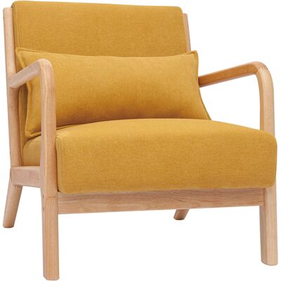 Miliboo Fauteuil scandinave en tissu effet velours jaune moutarde et bois clair massif DERRY - Publicité Miliboo Fauteuil scandinave en tissu effet velours jaune moutarde et bois clair massif DERRY - Publicité