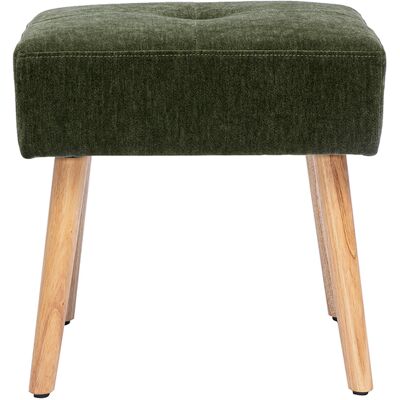 Miliboo Tabouret bas en tissu effet velours vert kaki et bois clair massif H46 cm GUESTA - Publicité Miliboo Tabouret bas en tissu effet velours vert kaki et bois clair massif H46 cm GUESTA - Publicité