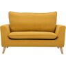 Miliboo Canapé scandinave 2 places en tissu effet velours jaune moutarde et bois clair JONAS