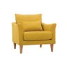 Miliboo Fauteuil scandinave en tissu effet velours jaune moutarde et bois clair KATE