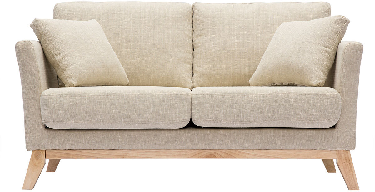 Miliboo Canapé scandinave déhoussable 2 places en tissu beige et bois clair OSLO
