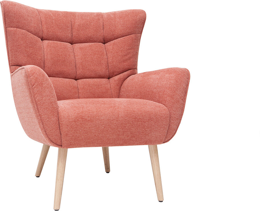 Miliboo Fauteuil scandinave en tissu effet velours texturé terracotta et bois clair AVERY