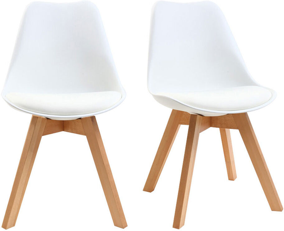 Miliboo Chaises design blanc et bois clair massif (lot de 2) PAULINE