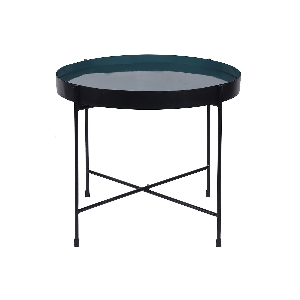 Miliboo Table basse ronde avec plateau réversible bleu canard / noir SATEEN - Miliboo & Stéphane Plaza