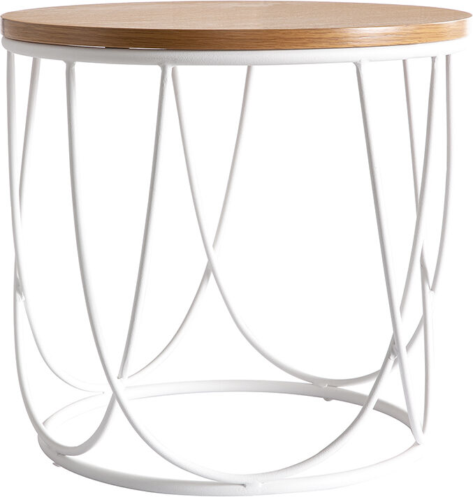 Miliboo Table d'appoint ronde bois clair chêne et métal blanc D32 cm LACE