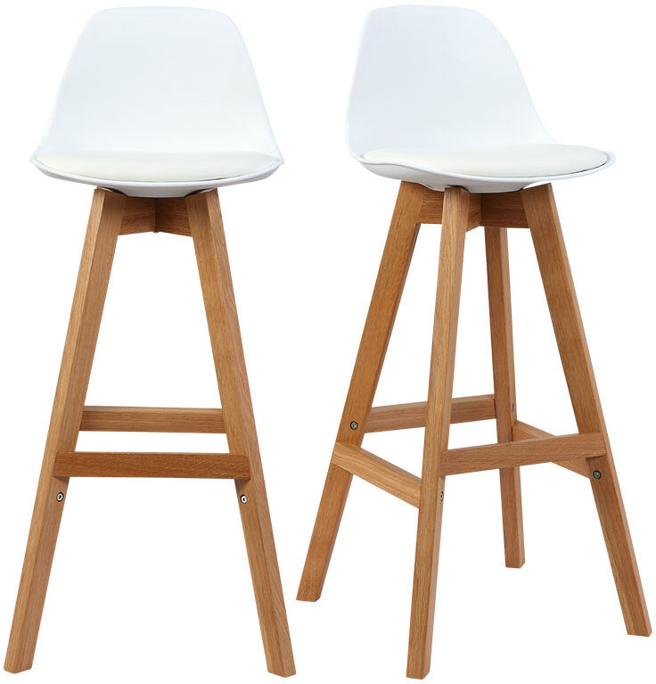 Miliboo Tabourets de bar scandinaves blanc et bois 65 cm (lot de 2) MINI PAULINE