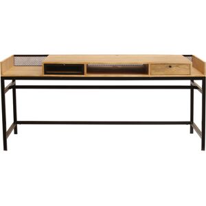 Miliboo Bureau avec rangements 2 tiroirs industriel bois manguier massif et metal noir L180 cm RACK