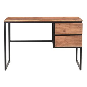 Miliboo Bureau avec rangements 2 tiroirs industriel en bois massif et metal noir L115 cm HOORN