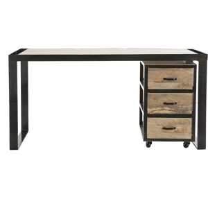 Miliboo Bureau avec rangements 3 tiroirs industriel bois manguier massif et metal noir L156 cm INDUSTRIA