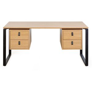 Miliboo Bureau avec rangements 4 tiroirs industriel bois clair chene et metal noir L160 cm OPAL