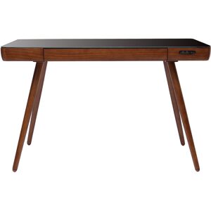 Miliboo Bureau connecte multimedia avec tiroir en verre noir et bois fonce noyer L120 cm CLEVER