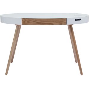 Miliboo Bureau connecte multimedia verre blanc et bois clair L120 cm HANDY