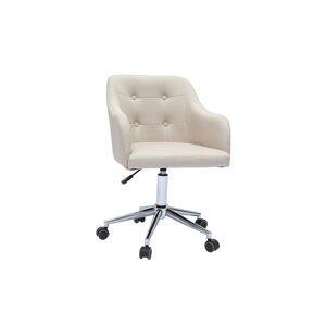 Miliboo Chaise de bureau a roulettes capitonnee en tissu beige et acier chrome BALTIK