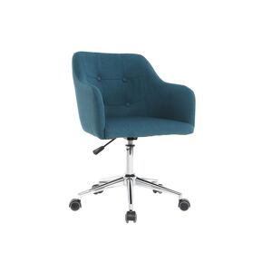 Miliboo Chaise de bureau a roulettes capitonnee en tissu bleu canard et acier chrome BALTIK