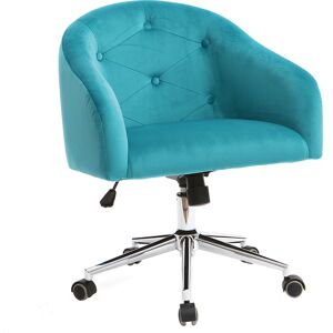 Miliboo Chaise de bureau a roulettes capitonnee en tissu velours bleu azur et acier chrome SHARON