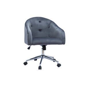 Miliboo Chaise de bureau a roulettes capitonnee en tissu velours gris fonce et acier chrome SHARON