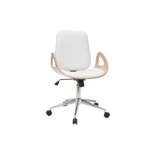 Miliboo Chaise de bureau a roulettes design blanc, bois clair et acier chrome GLORY