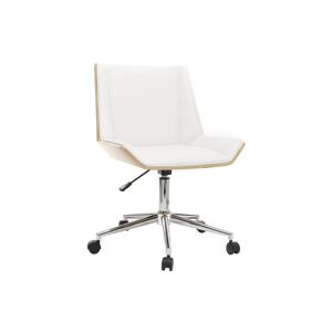 Miliboo Chaise de bureau a roulettes design blanc bois clair et acier chrome MELKIOR