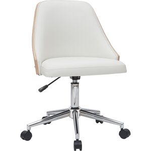 Miliboo Chaise de bureau a roulettes design blanc, bois clair et acier chrome QUINO