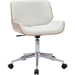 Miliboo Chaise de bureau a roulettes design blanc bois clair et acier chrome RUBBENS