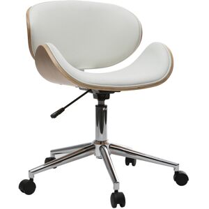 Miliboo Chaise de bureau a roulettes design blanc bois clair et acier chrome WALNUT