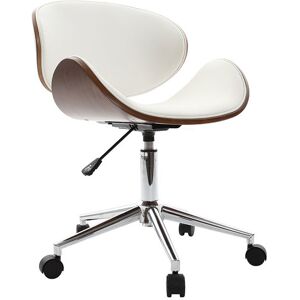 Miliboo Chaise de bureau a roulettes design blanc bois fonce noyer et acier chrome WALNUT