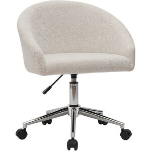 Miliboo Chaise de bureau a roulettes design en tissu velours chenille beige et acier chrome RAVEN