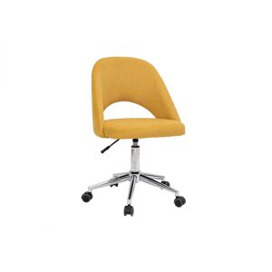 Miliboo Chaise de bureau a roulettes en tissu effet velours texture jaune moutarde et acier chrome COSETTE