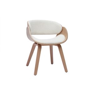 Miliboo Chaise design en tissu effet laine bouclee blanc et bois clair BENT