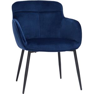 Miliboo Chaise design en tissu velours bleu fonce et metal noir FRIDA