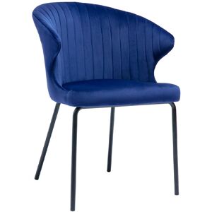 Miliboo Chaise design en tissu velours bleu fonce et metal noir REQUIEM