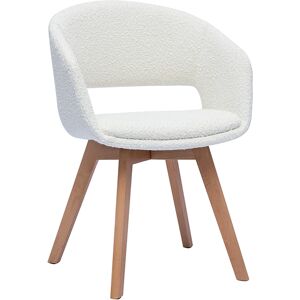 Miliboo Chaise scandinave en tissu effet laine bouclee blanc et bois clair massif PRISMA