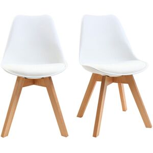 Miliboo Chaises design blanc et bois clair massif lot de 2 PAULINE