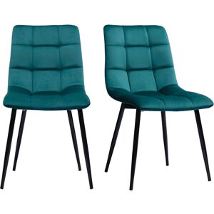 Miliboo Chaises design en tissu velours bleu canard et metal noir lot de 2 MAXWELL