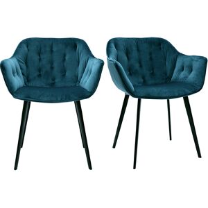 Miliboo Chaises design en tissu velours bleu petrole et metal noir (lot de 2) BURTON