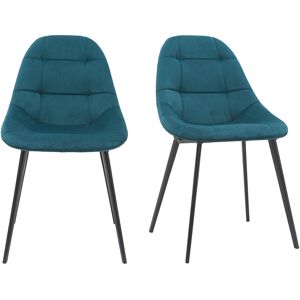 Miliboo Chaises design en tissu velours bleu petrole et metal noir (lot de 2) COX