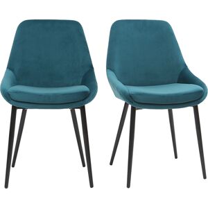 Miliboo Chaises design en tissu velours bleu petrole et metal noir lot de 2 HOLO