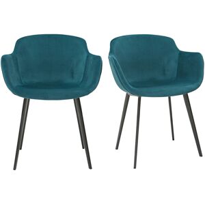 Miliboo Chaises design en tissu velours bleu petrole et metal noir lot de 2 SAKE