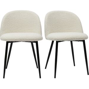 Miliboo Chaises en tissu effet laine bouclee blanc casse et metal noir (lot de 2) CELESTE