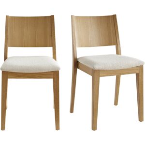 Miliboo Chaises scandinaves empilables en bois clair chene et tissu effet laine bouclee blanc casse lot de 2 MELVIL