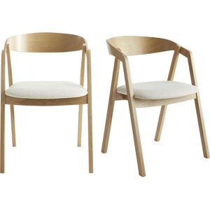 Miliboo Chaises scandinaves empilables en bois clair chene massif et tissu effet laine bouclee blanc casse (lot de 2) LOVA