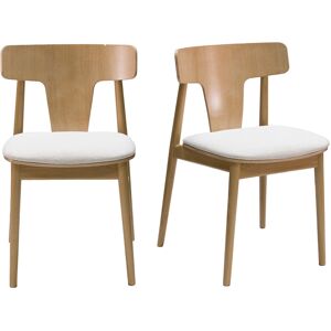 Miliboo Chaises scandinaves en bois clair chene massif et tissu effet laine bouclee blanc casse lot de 2 LOUISA