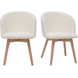 Miliboo Chaises scandinaves en tissu effet laine bouclee blanc casse et bois clair massif lot de 2 VANITY