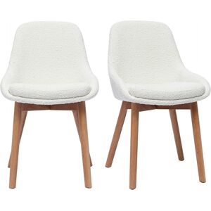 Miliboo Chaises scandinaves en tissu effet laine bouclee blanc et bois clair massif (lot de 2) HOLO