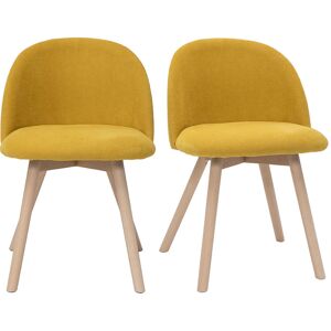 Miliboo Chaises scandinaves en tissu effet velours jaune moutarde et bois clair massif lot de 2 CELESTE