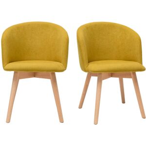 Miliboo Chaises scandinaves en tissu effet velours jaune moutarde et bois clair massif (lot de 2) VANITY