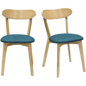 Miliboo Chaises vintage en bois clair chene et tissu bleu paon (lot de 2) DOVE