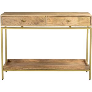 Miliboo Console avec rangements 2 tiroirs bois manguier massif et metal dore L110 cm OCTAVIE